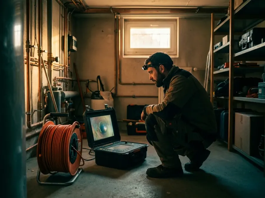 Inspection par caméra d'une canalisation bouchée